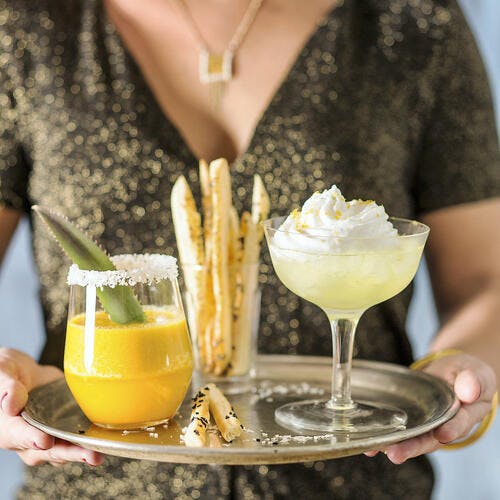 Cocktail ananas-rhum et martini citron meringué 