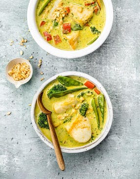 Curry vert de cabillaud au lait de coco