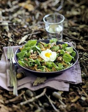Salade forestière aux girolles et aux lardons