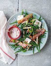 Salade de haricots verts au chèvre et bacon