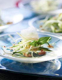 Salade de courgette, parmesan et olives vertes, orvieto gélifié