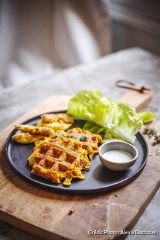 Gaufres de potimarron, patate douce et poulet