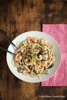 Linguine et spaghettis de mer aux crevettes