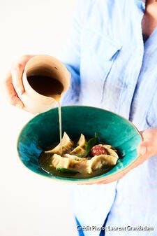 Jiaozi crevette et chorizo, bouillon miso express