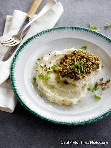 Crumble de lotte et purée de céleri-rave