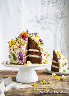 Layer cake chocolat-pistache et fleurs